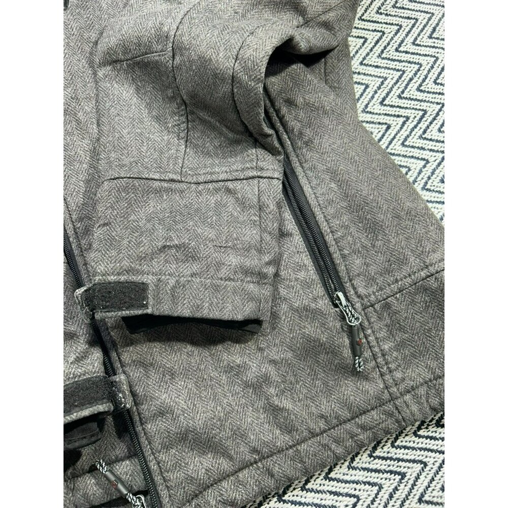 BKE Sport Gray Herringbone Full-Zip Hooded Jacket With Adjustable Velcro Cuffs & - Picture 3 of 8